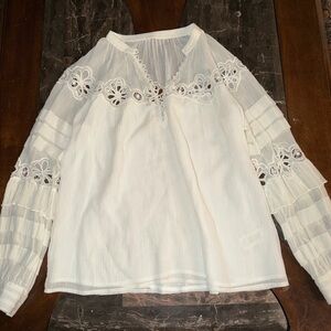 Rebecca Taylor Cream Floral Lace Blouse